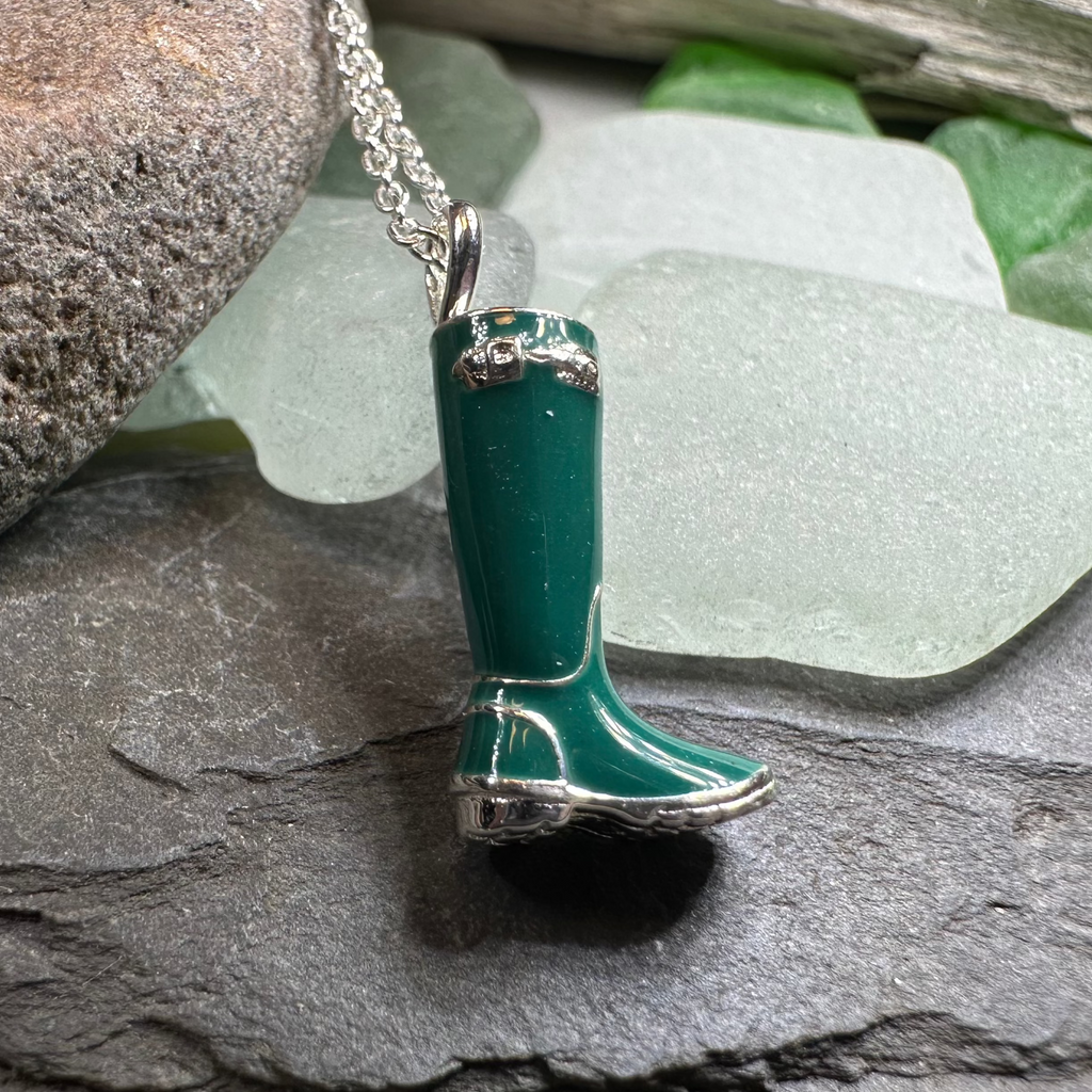 Rainy Day Wellies Boot Necklace in Sterling Silver | Pendant | Wiccan Center