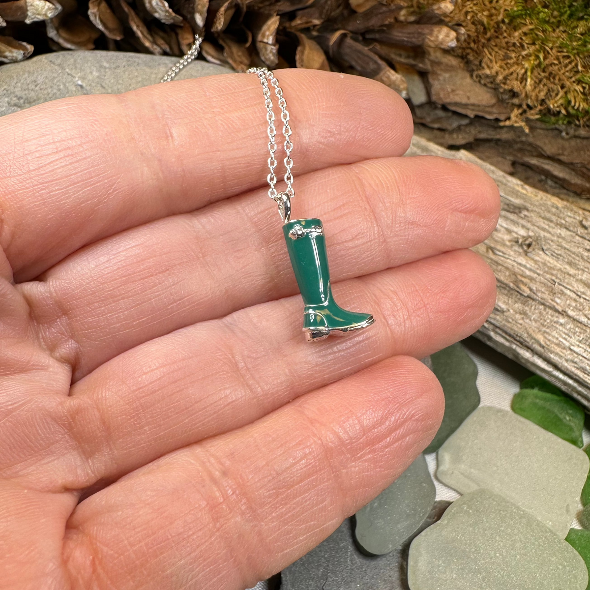 Rainy Day Wellies Boot Necklace in Sterling Silver | Pendant | Wiccan Center