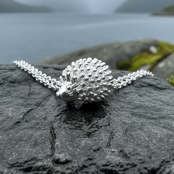 Realistic Hedgehog Necklace in Sterling Silver | Pendant | Wiccan Center