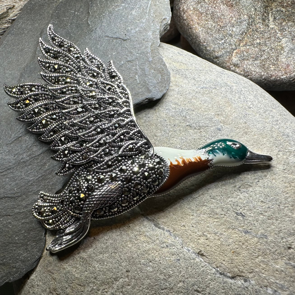 Mallard Duck Marcasite Brooch in Sterling Silver | Brooch | Wiccan Center