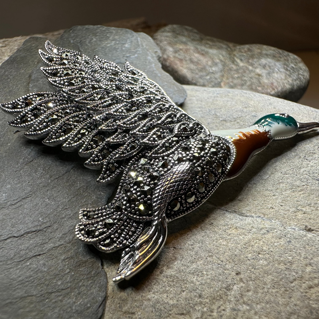 Mallard Duck Marcasite Brooch in Sterling Silver | Brooch | Wiccan Center