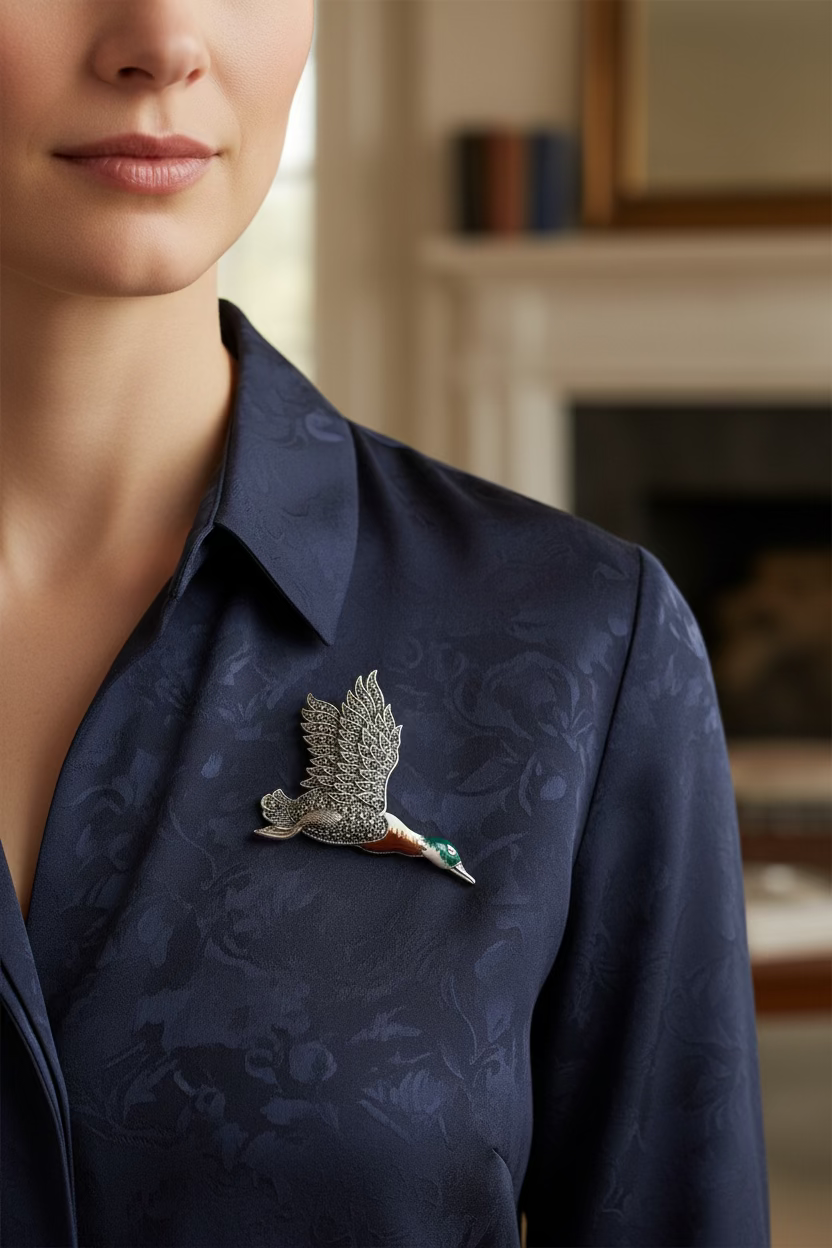 Mallard Duck Marcasite Brooch in Sterling Silver | Brooch | Wiccan Center