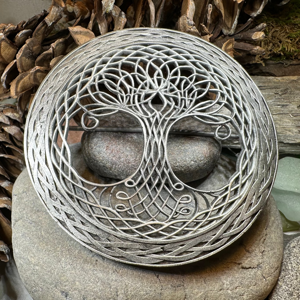 Large Pewter Tree of Life Tartan Pin - Handmade | Brooch | Wiccan Center