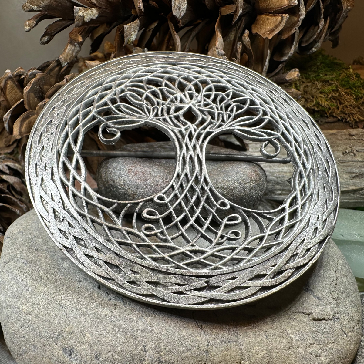 Large Pewter Tree of Life Tartan Pin - Handmade | Brooch | Wiccan Center