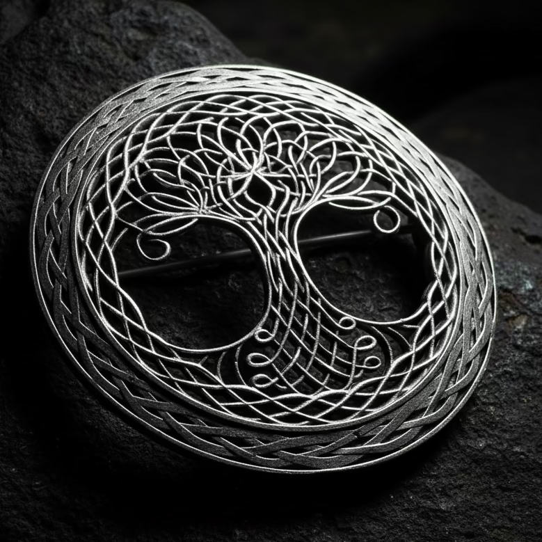 Large Pewter Tree of Life Tartan Pin - Handmade | Brooch | Wiccan Center