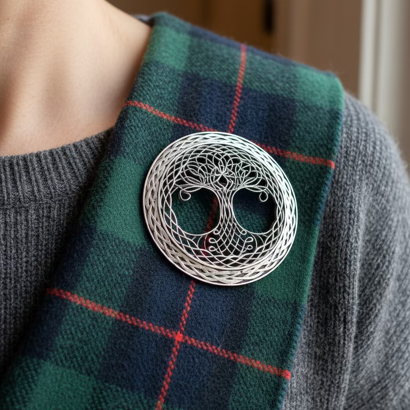 Large Pewter Tree of Life Tartan Pin - Handmade | Brooch | Wiccan Center