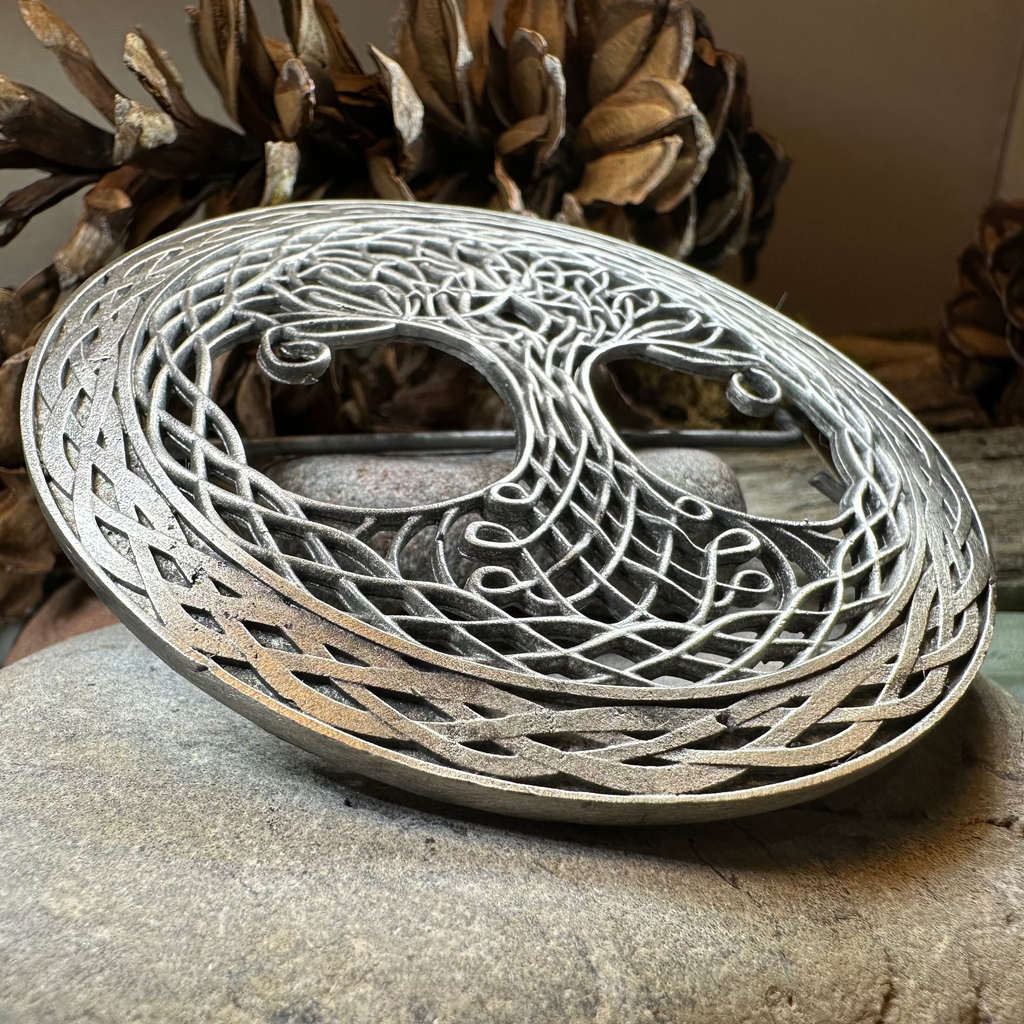 Large Pewter Tree of Life Tartan Pin - Handmade | Brooch | Wiccan Center