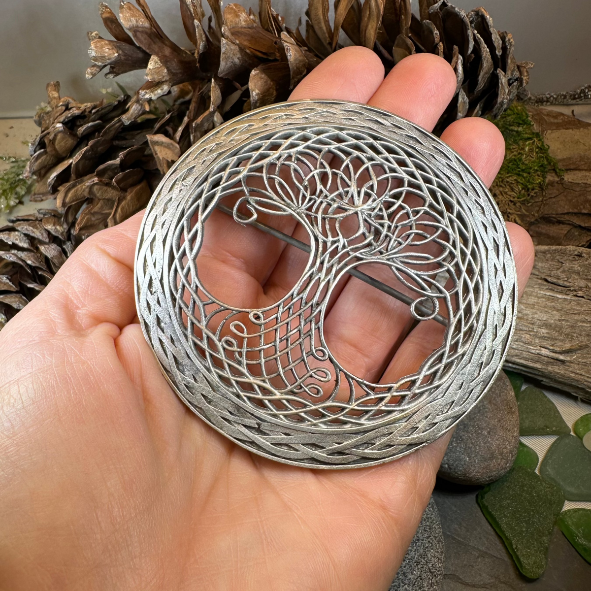 Large Pewter Tree of Life Tartan Pin - Handmade | Brooch | Wiccan Center