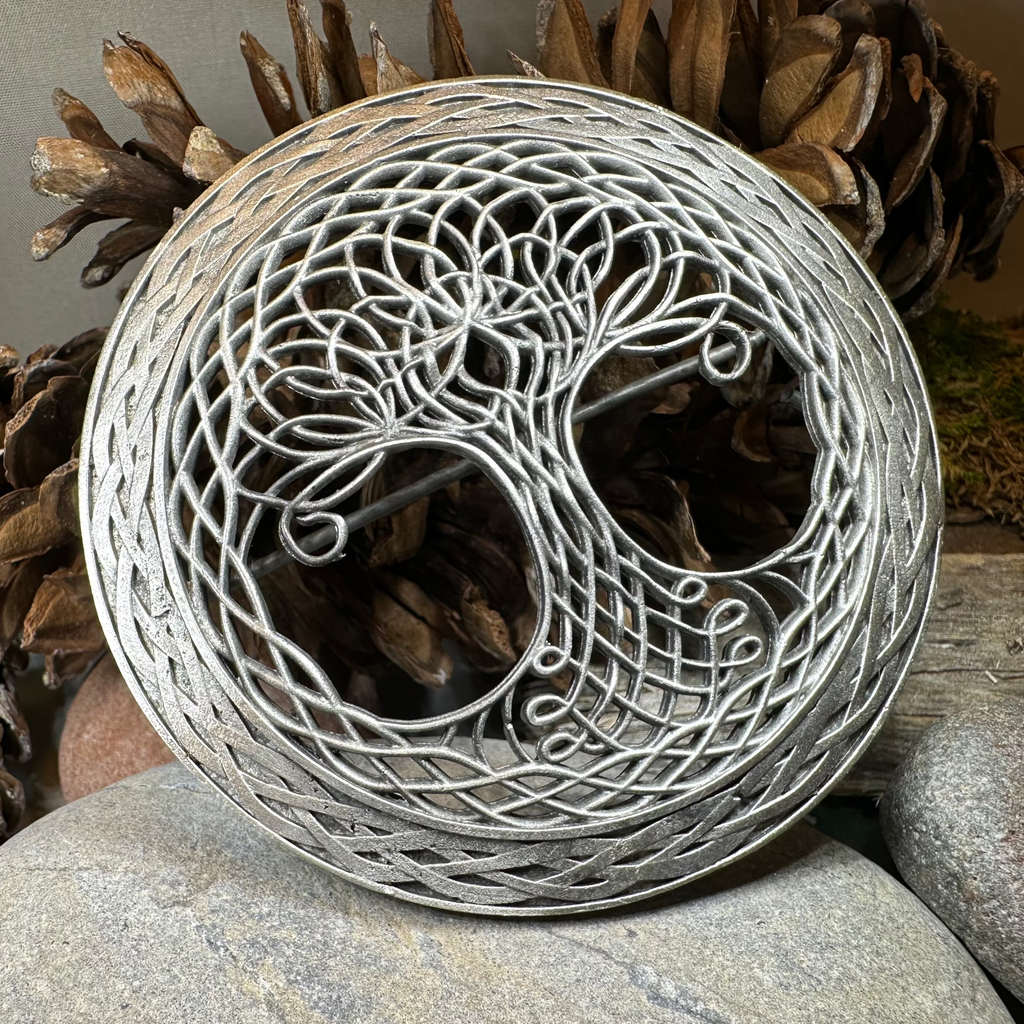 Large Pewter Tree of Life Tartan Pin - Handmade | Brooch | Wiccan Center