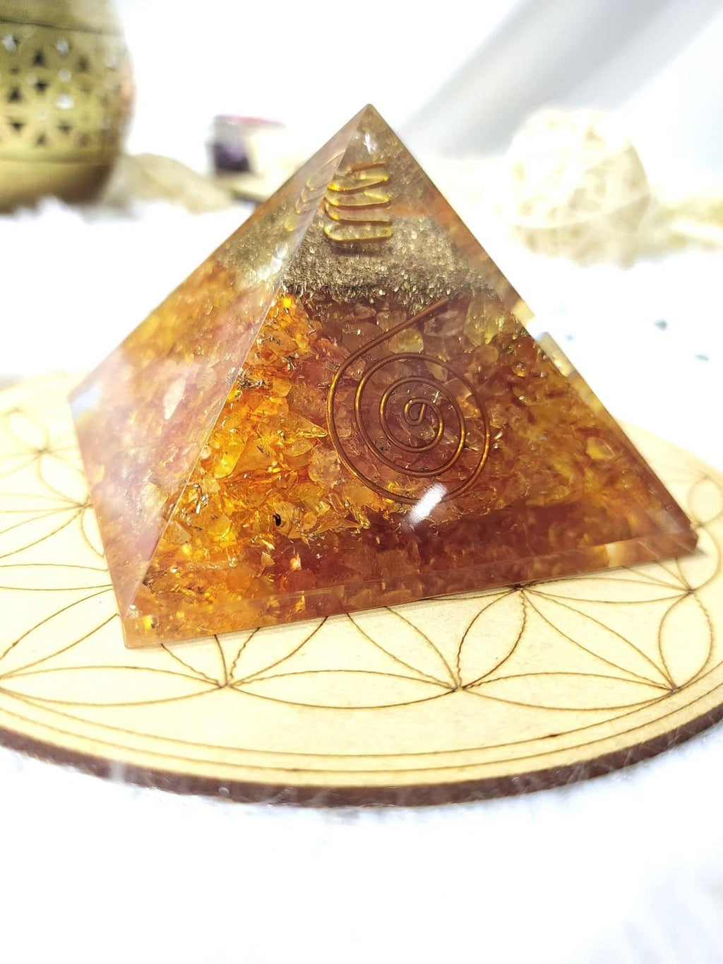 Citrine Orgone Pyramid, Crystal Energy Pyramid