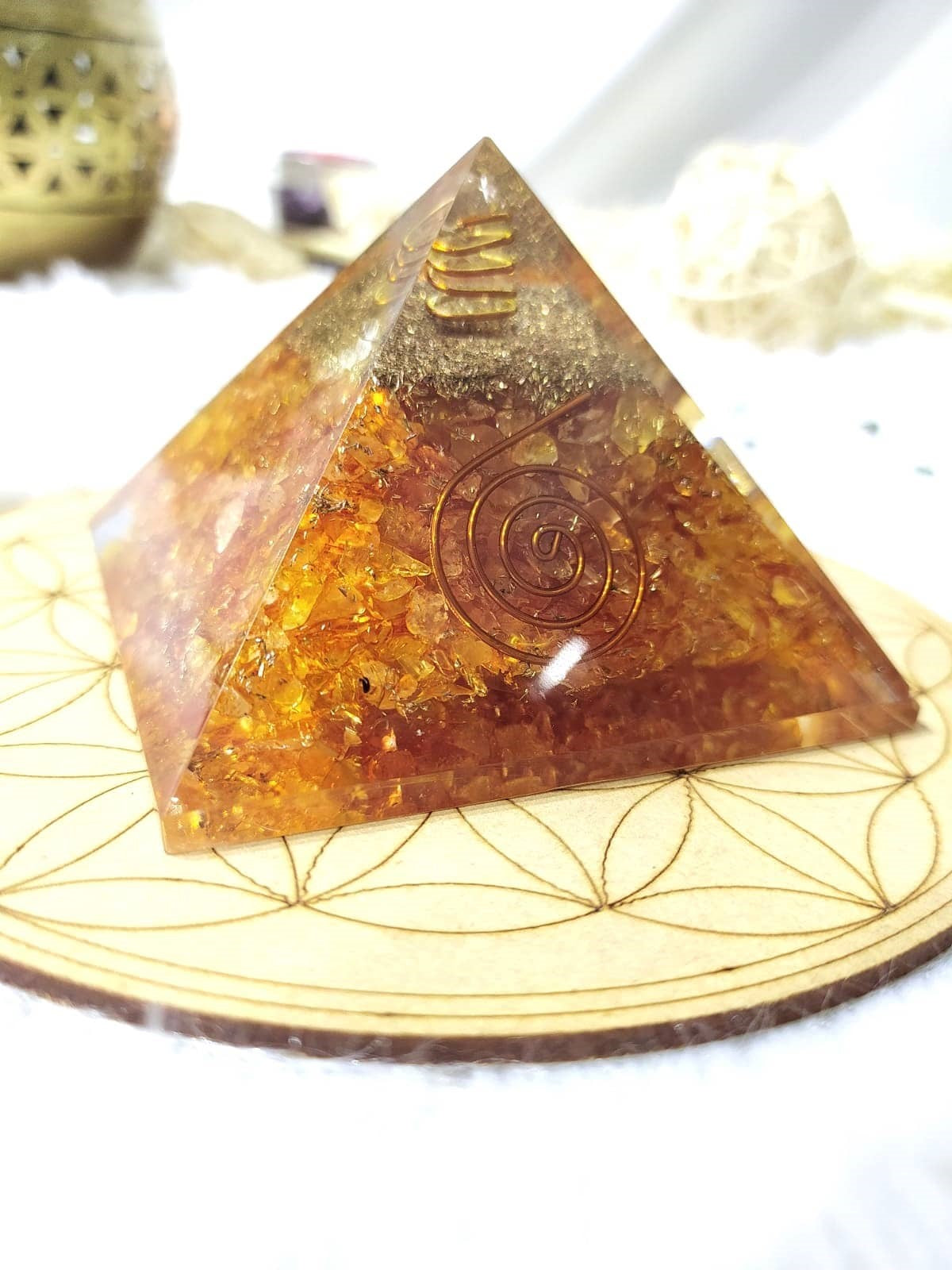 Citrine Orgone Pyramid, Crystal Energy Pyramid
