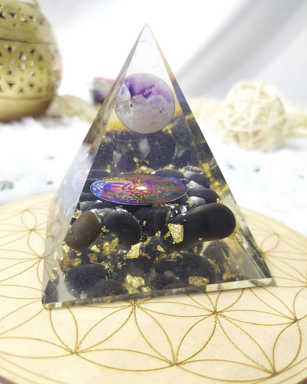 Black Tourmaline Orgone Pyramid, Crystal Energy Pyramid