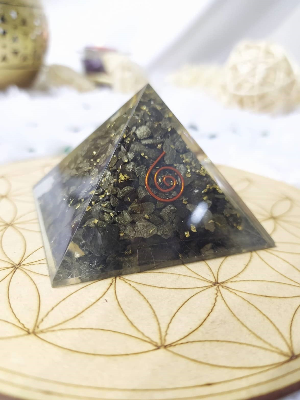 Pyrite Orgone Pyramid, Healing Crystal Gemstone Pyramid