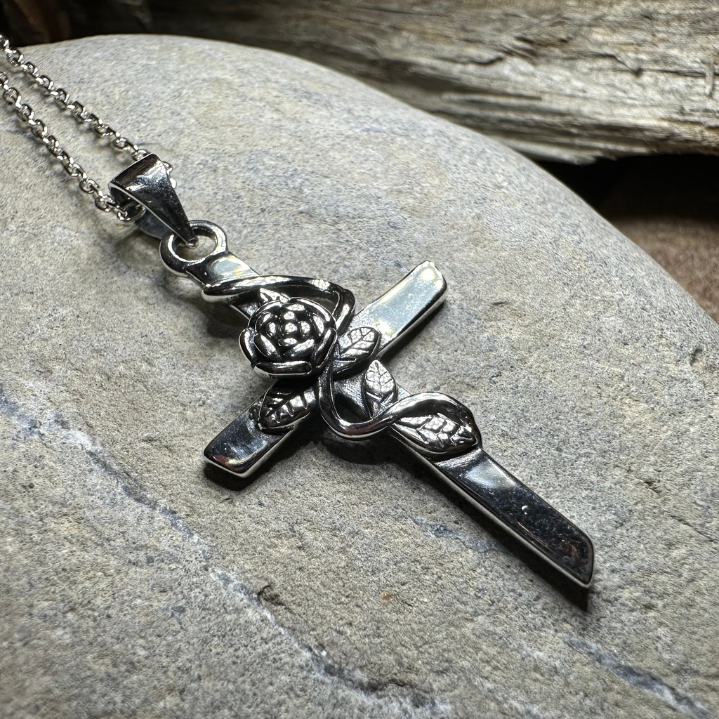 Faithful Rose Cross Necklace in Sterling Silver | Pendant | Wiccan Center