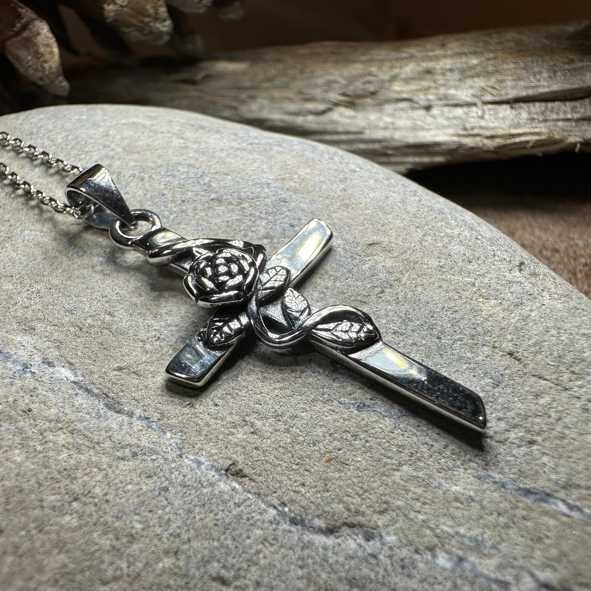 Faithful Rose Cross Necklace in Sterling Silver | Pendant | Wiccan Center