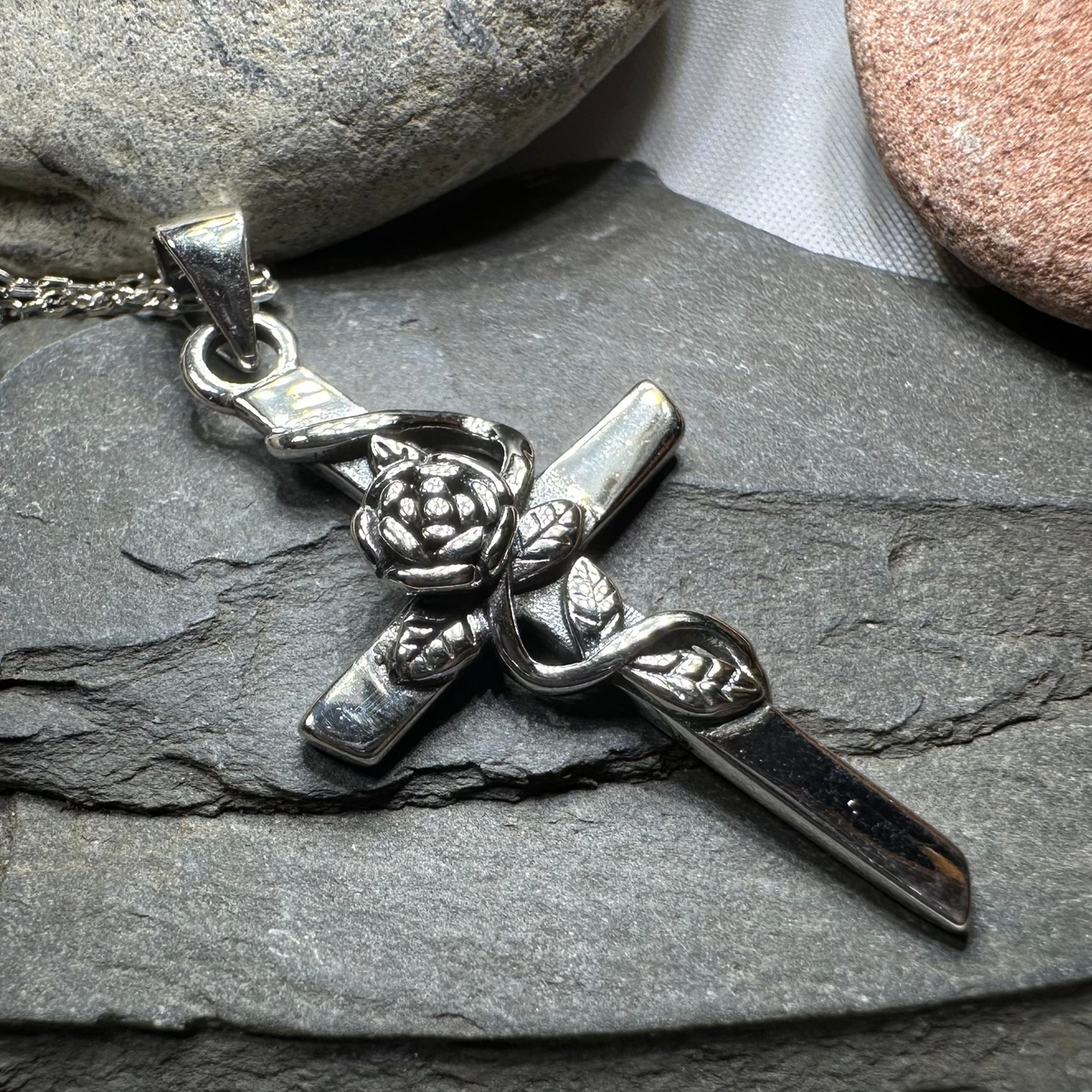 Faithful Rose Cross Necklace in Sterling Silver | Pendant | Wiccan Center