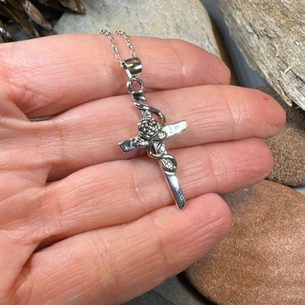Faithful Rose Cross Necklace in Sterling Silver | Pendant | Wiccan Center