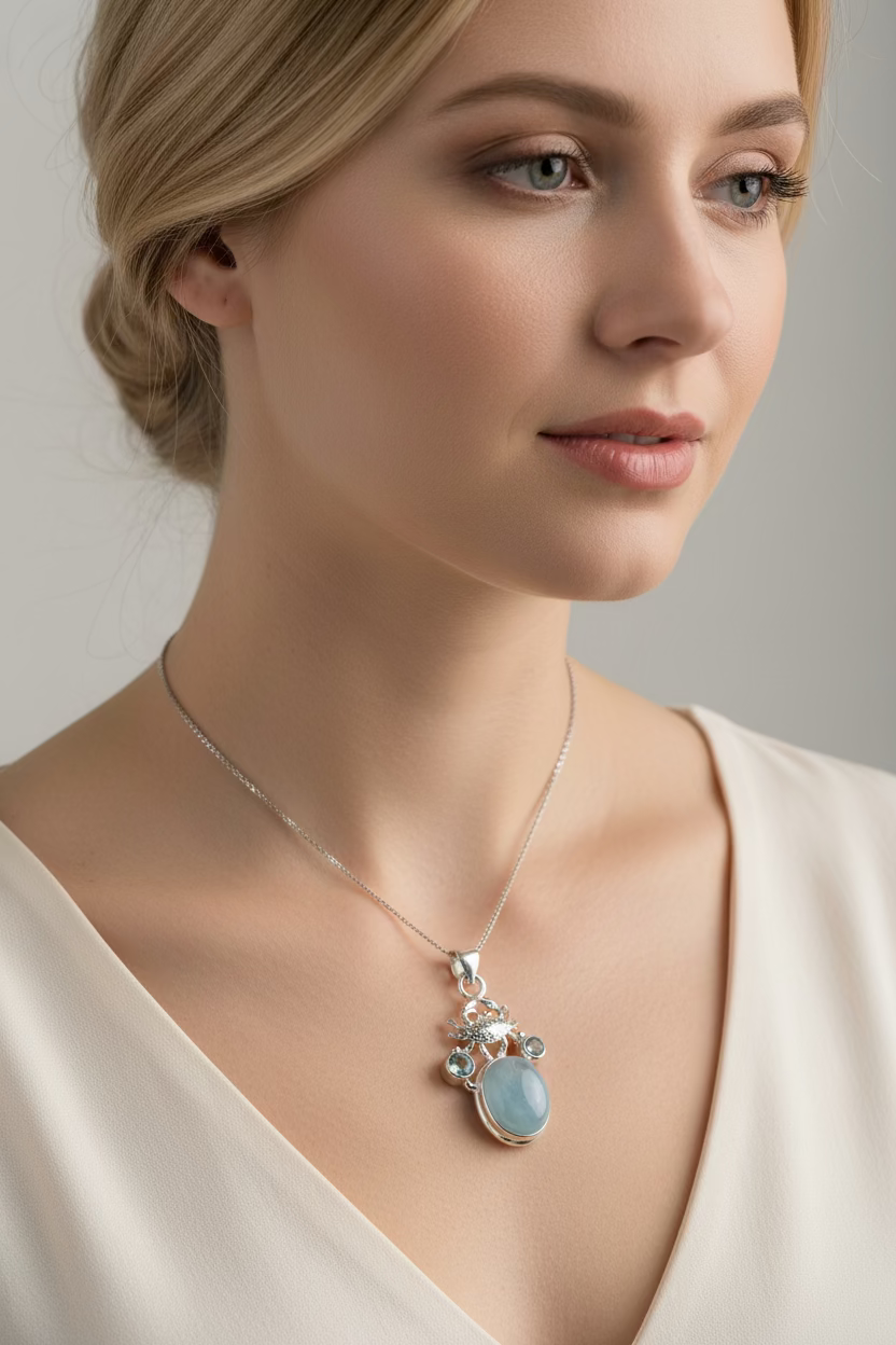Carrie Crab Aquamarine Necklace | Pendant | Wiccan Center