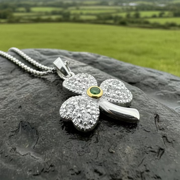 Shimmering Irish Shamrock Necklace in Sterling Silver | Pendant | Wiccan Center