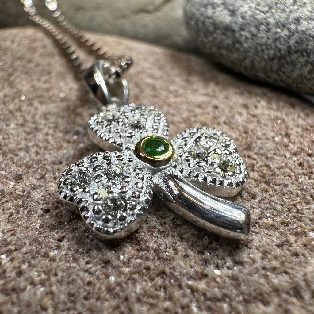 Shimmering Irish Shamrock Necklace in Sterling Silver | Pendant | Wiccan Center
