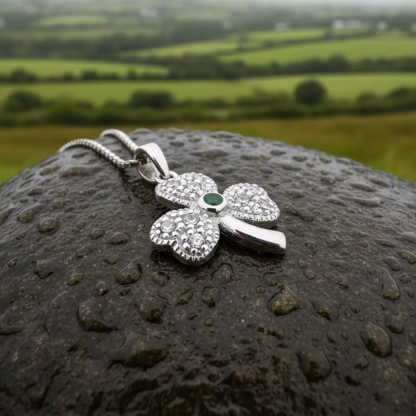 Shimmering Irish Shamrock Necklace in Sterling Silver | Pendant | Wiccan Center