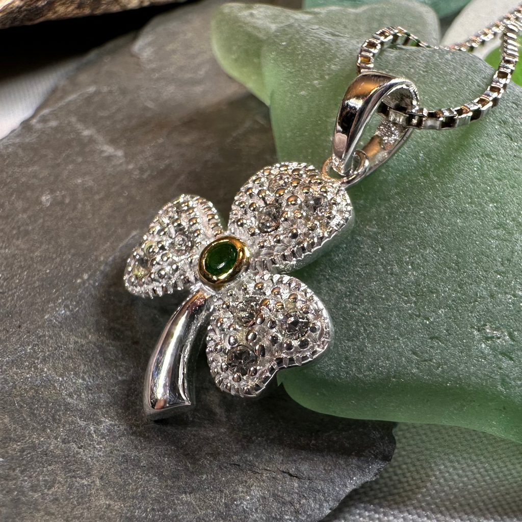 Shimmering Irish Shamrock Necklace in Sterling Silver | Pendant | Wiccan Center
