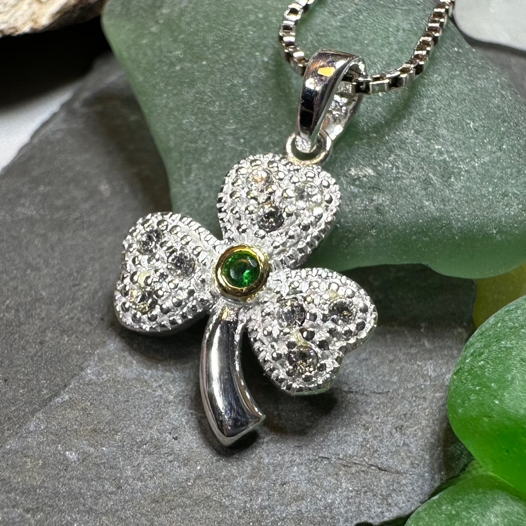Shimmering Irish Shamrock Necklace in Sterling Silver | Pendant | Wiccan Center