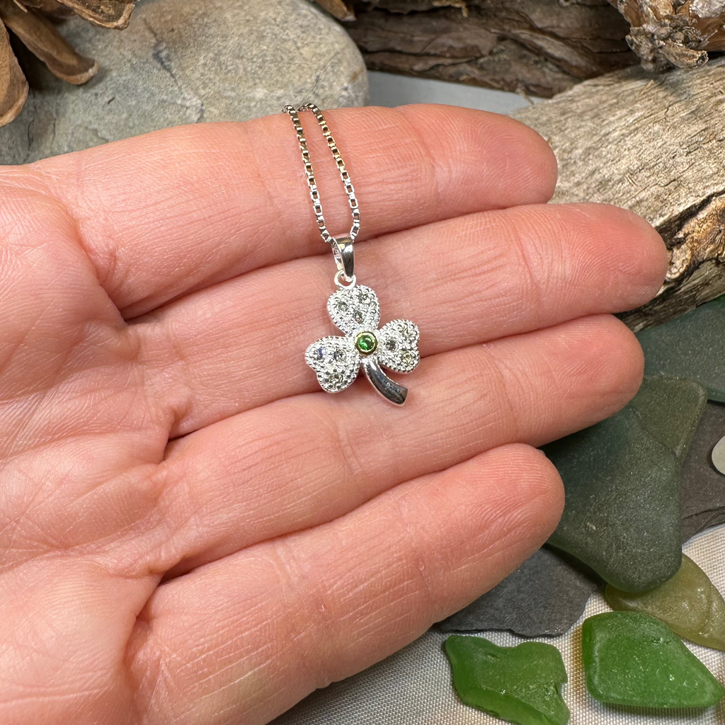 Shimmering Irish Shamrock Necklace in Sterling Silver | Pendant | Wiccan Center