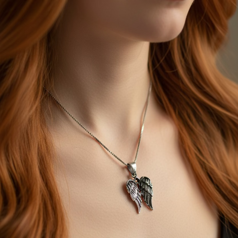 Gentle Angel Wings Necklace in Sterling Silver | Pendant | Wiccan Center