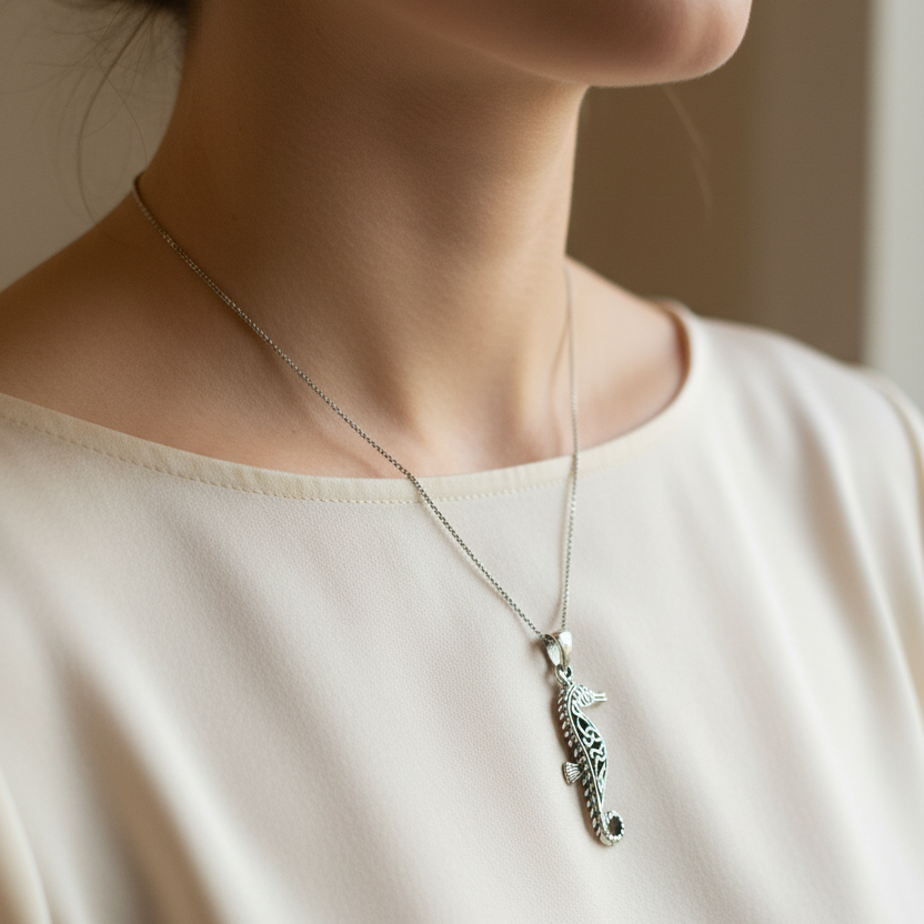 Celtic Seahorse Necklace in Sterling Silver | Pendant | Wiccan Center