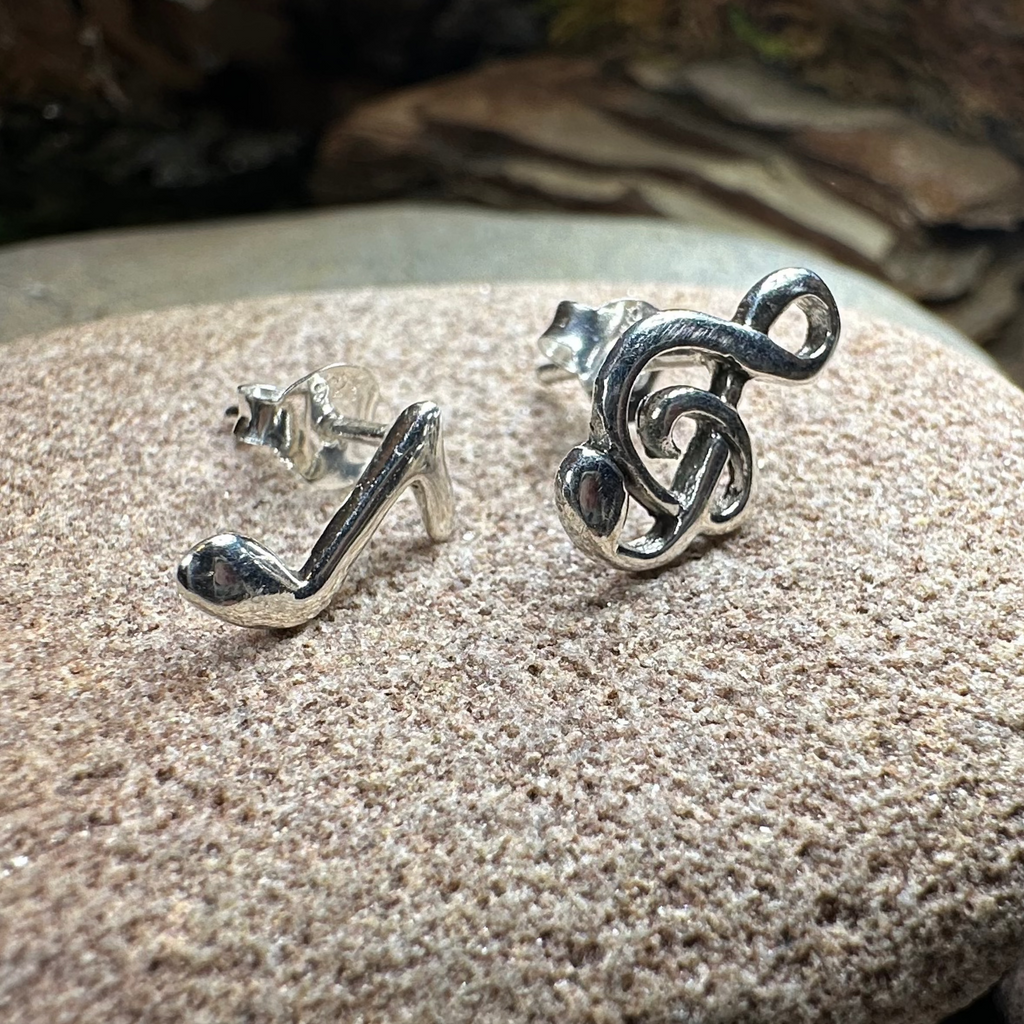 Music Note Stud Earrings in Sterling Silver