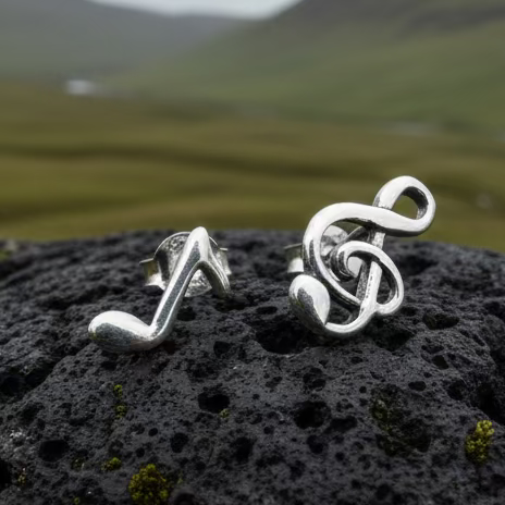 Music Note Stud Earrings in Sterling Silver