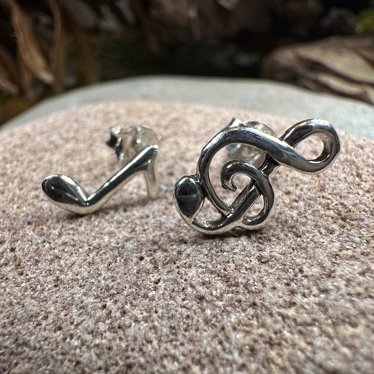 Music Note Stud Earrings in Sterling Silver
