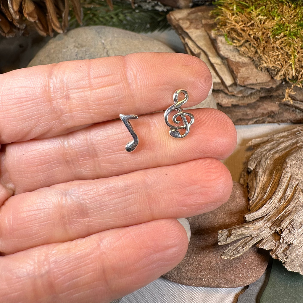 Music Note Stud Earrings in Sterling Silver