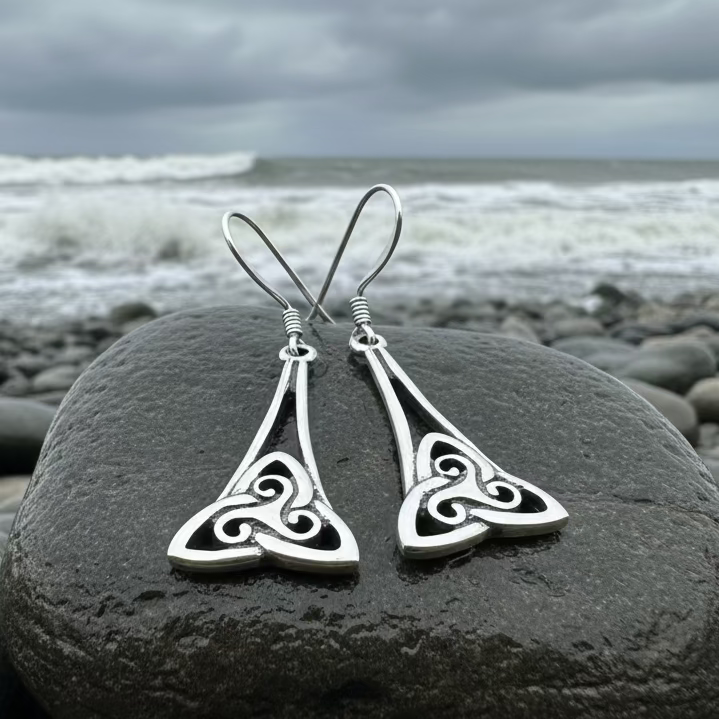 Eileen Celtic Triple Spiral Earrings in Sterling Silver | Dangle Earrings | Wiccan Center