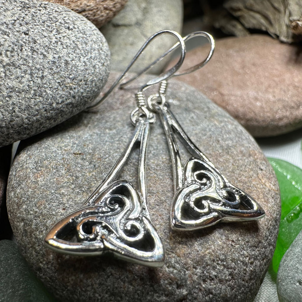 Eileen Celtic Triple Spiral Earrings in Sterling Silver | Dangle Earrings | Wiccan Center
