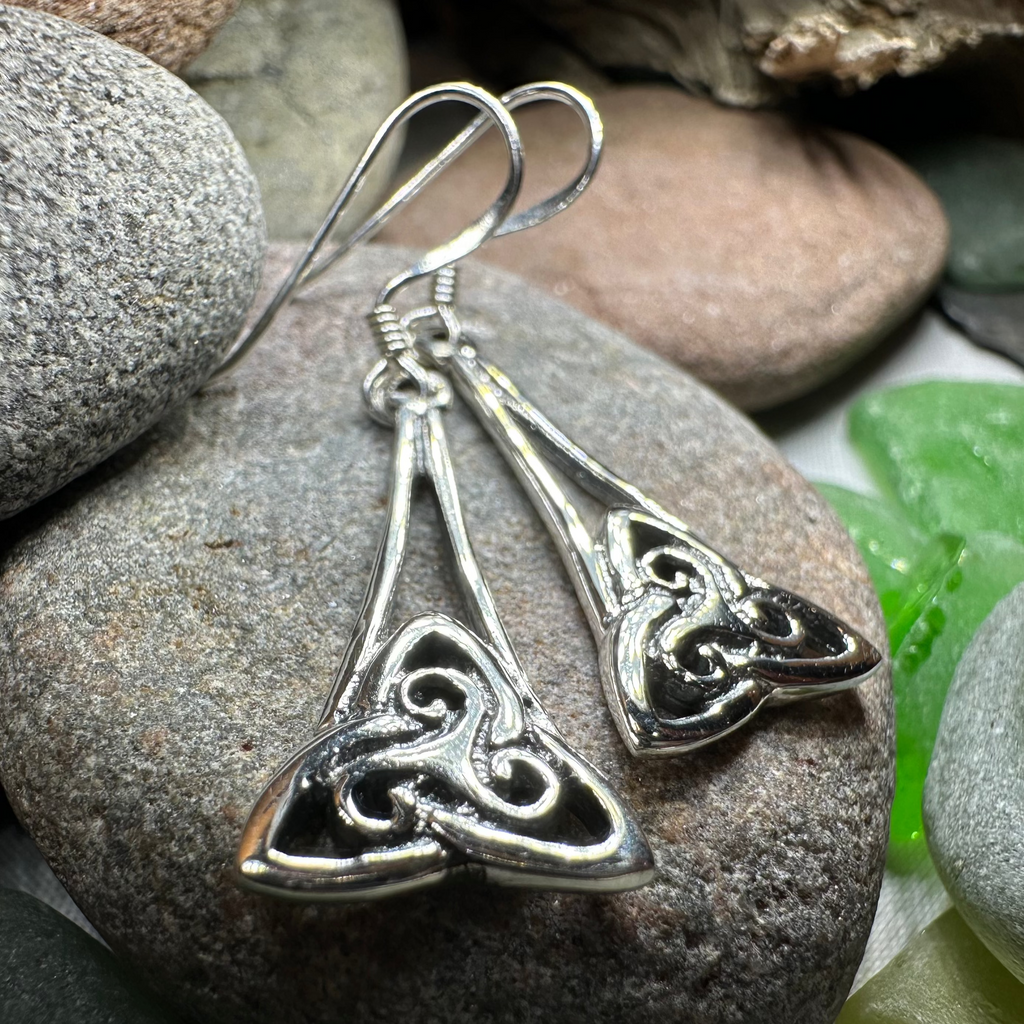 Eileen Celtic Triple Spiral Earrings in Sterling Silver | Dangle Earrings | Wiccan Center