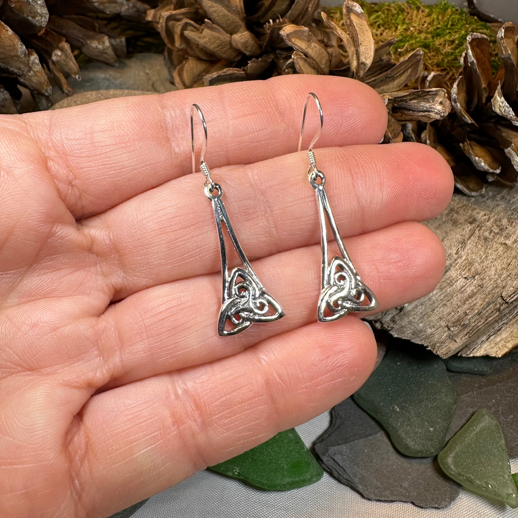 Eileen Celtic Triple Spiral Earrings in Sterling Silver | Dangle Earrings | Wiccan Center