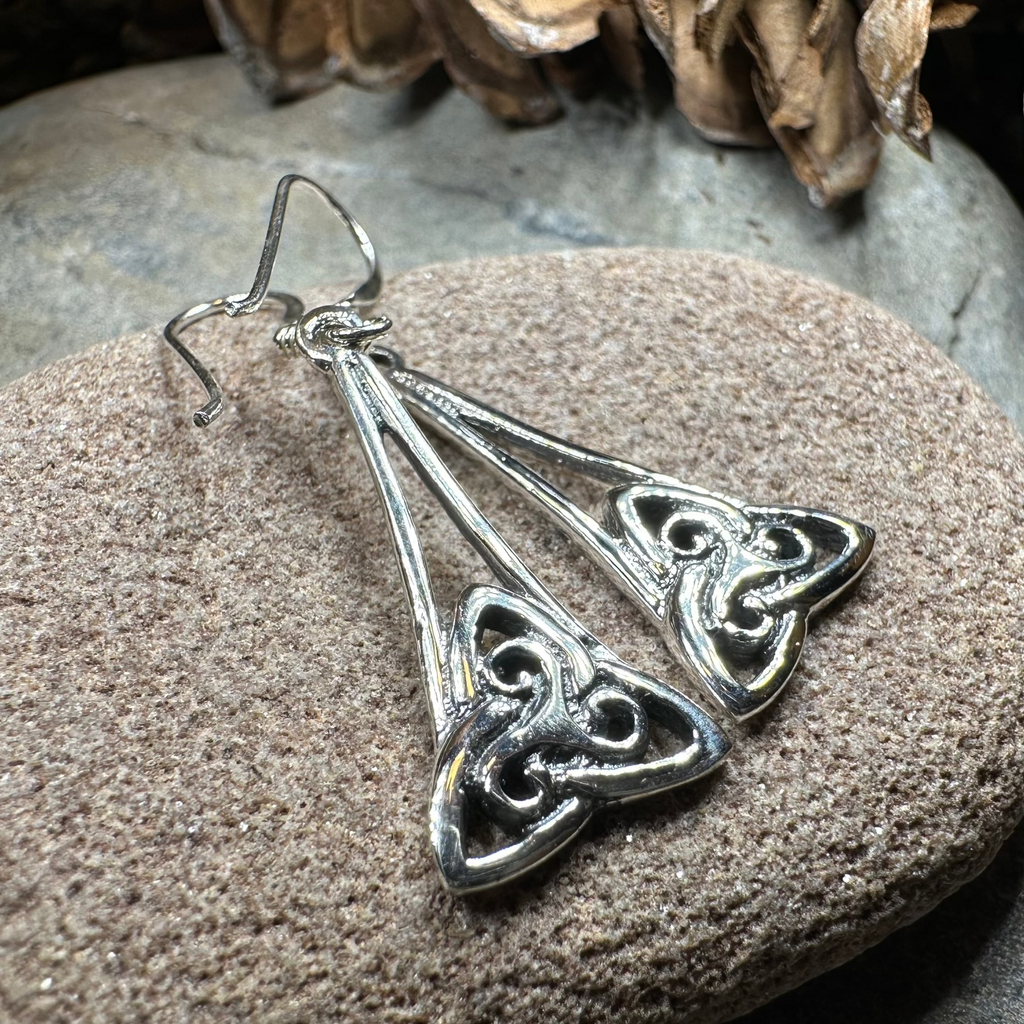 Eileen Celtic Triple Spiral Earrings in Sterling Silver | Dangle Earrings | Wiccan Center