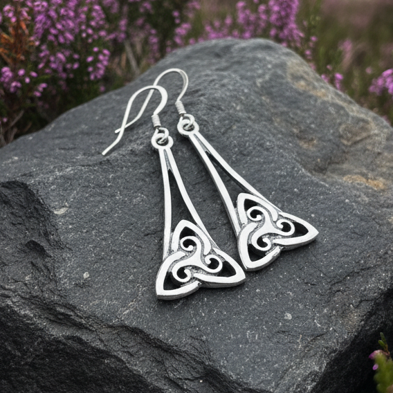 Eileen Celtic Triple Spiral Earrings in Sterling Silver | Dangle Earrings | Wiccan Center