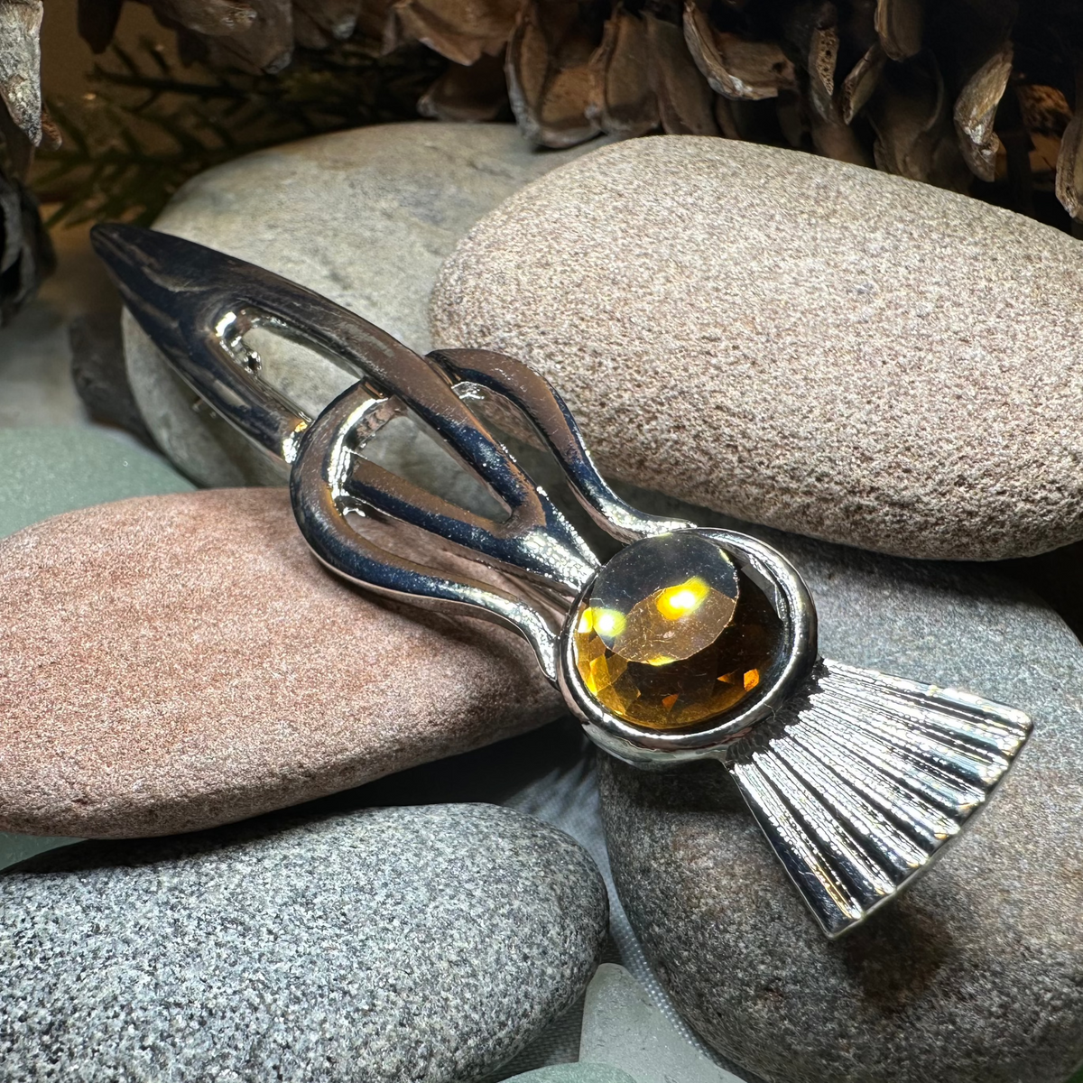 Tollak Thistle Kilt Pin with Crystal - Handmade in Scotland