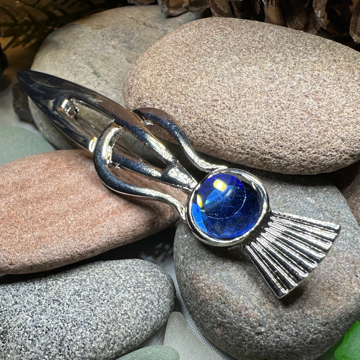 Tollak Thistle Kilt Pin with Crystal - Handmade in Scotland