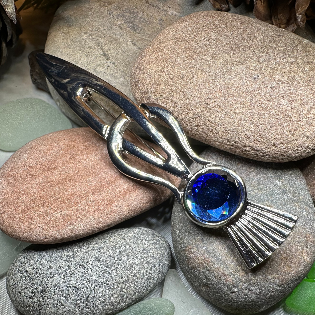 Tollak Thistle Kilt Pin with Crystal - Handmade in Scotland | Kilt Pin | Wiccan Center