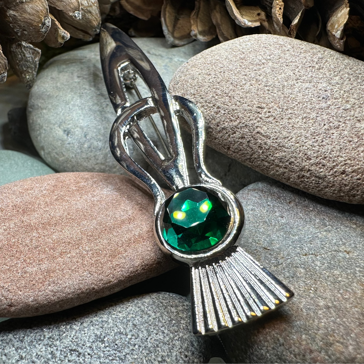 Tollak Thistle Kilt Pin with Crystal - Handmade in Scotland