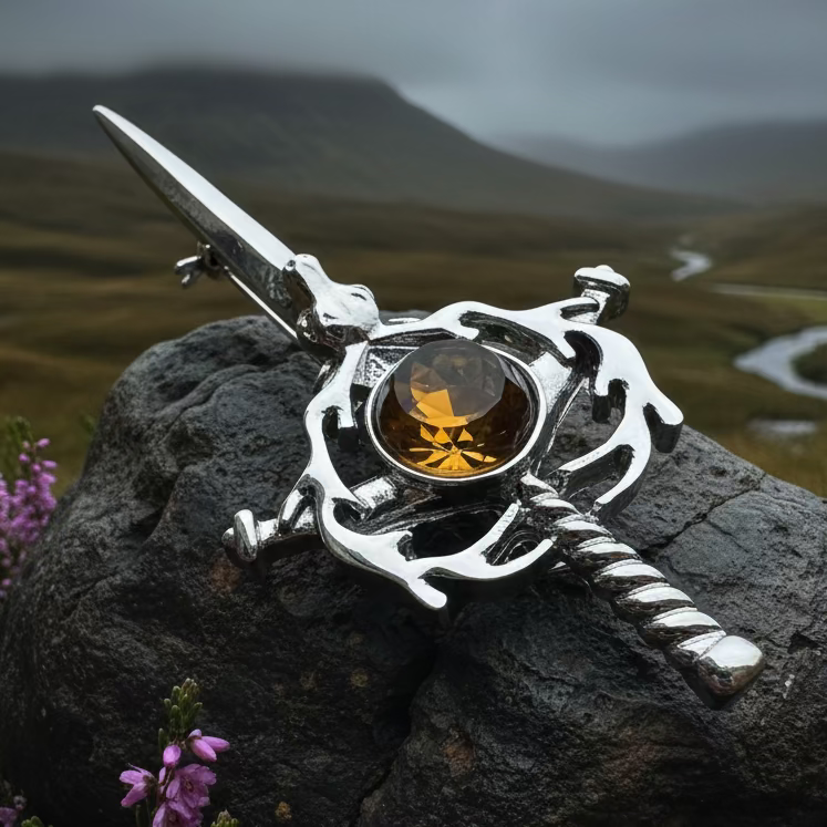 Crystal Stag Kilt Pin - Handmade in Scotland