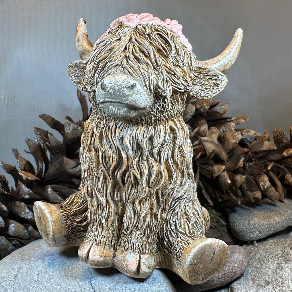Flowers Scottish Highland Cow Figurine | Gifts | Wiccan Center