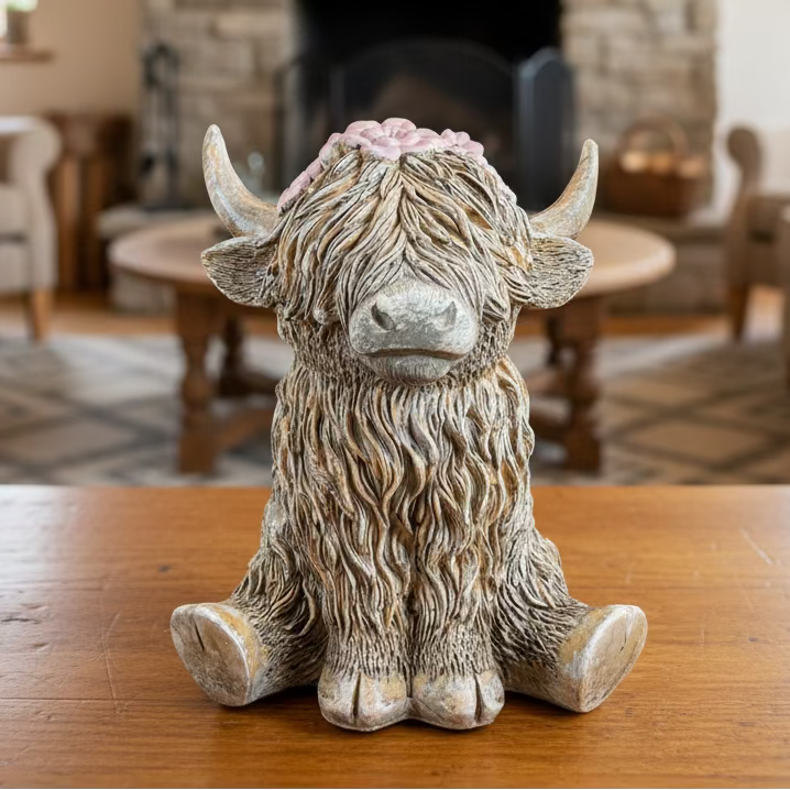 Flowers Scottish Highland Cow Figurine | Gifts | Wiccan Center