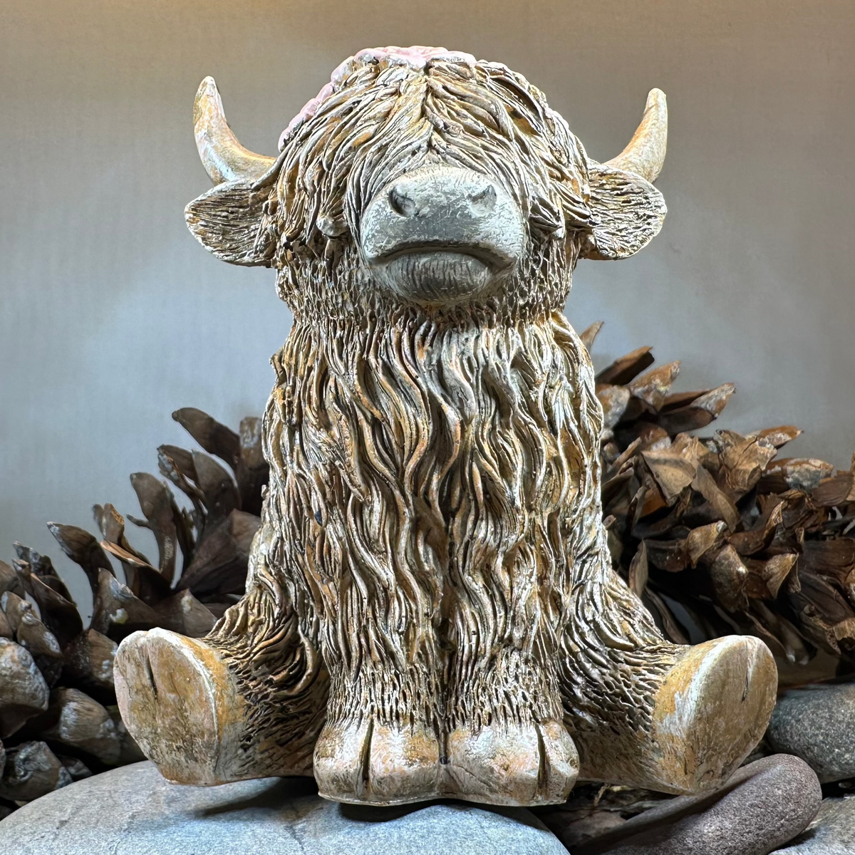 Flowers Scottish Highland Cow Figurine | Gifts | Wiccan Center