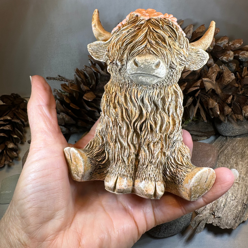 Flowers Scottish Highland Cow Figurine | Gifts | Wiccan Center