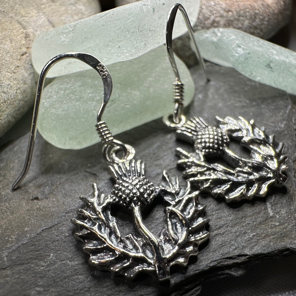 Alruna Scottish Thistle Earrings in Sterling Silver | Dangle Earrings | Wiccan Center